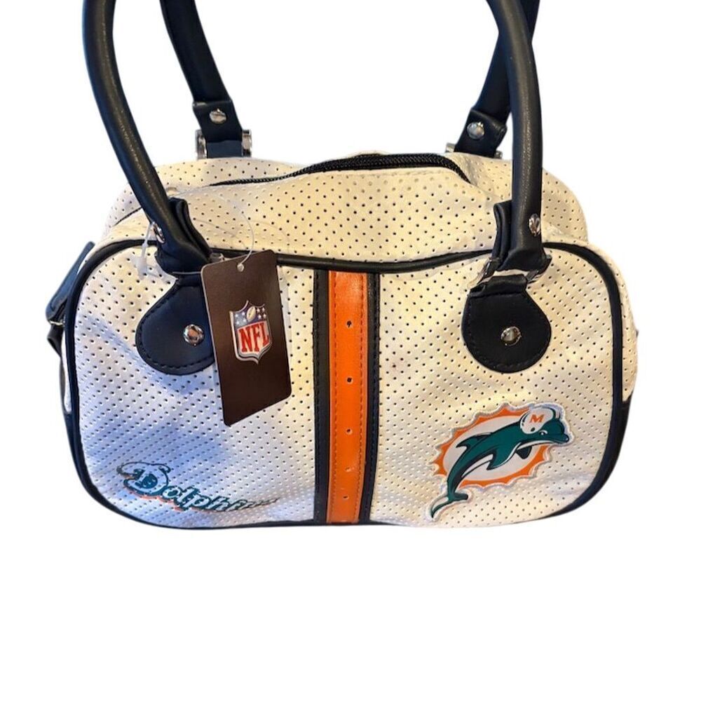 Miami Dolphins Women's Bowler Handbag Purse White Navy Orange NFL